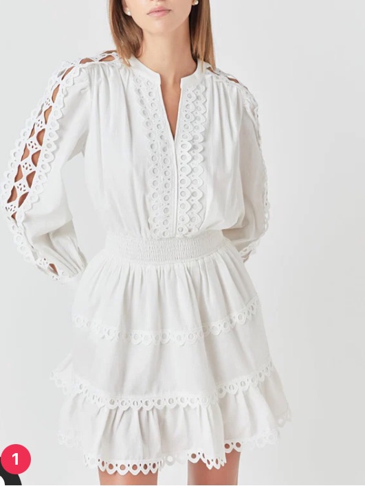Nwt Endless Rose White Eyelet Lace-Trim Mini Dress